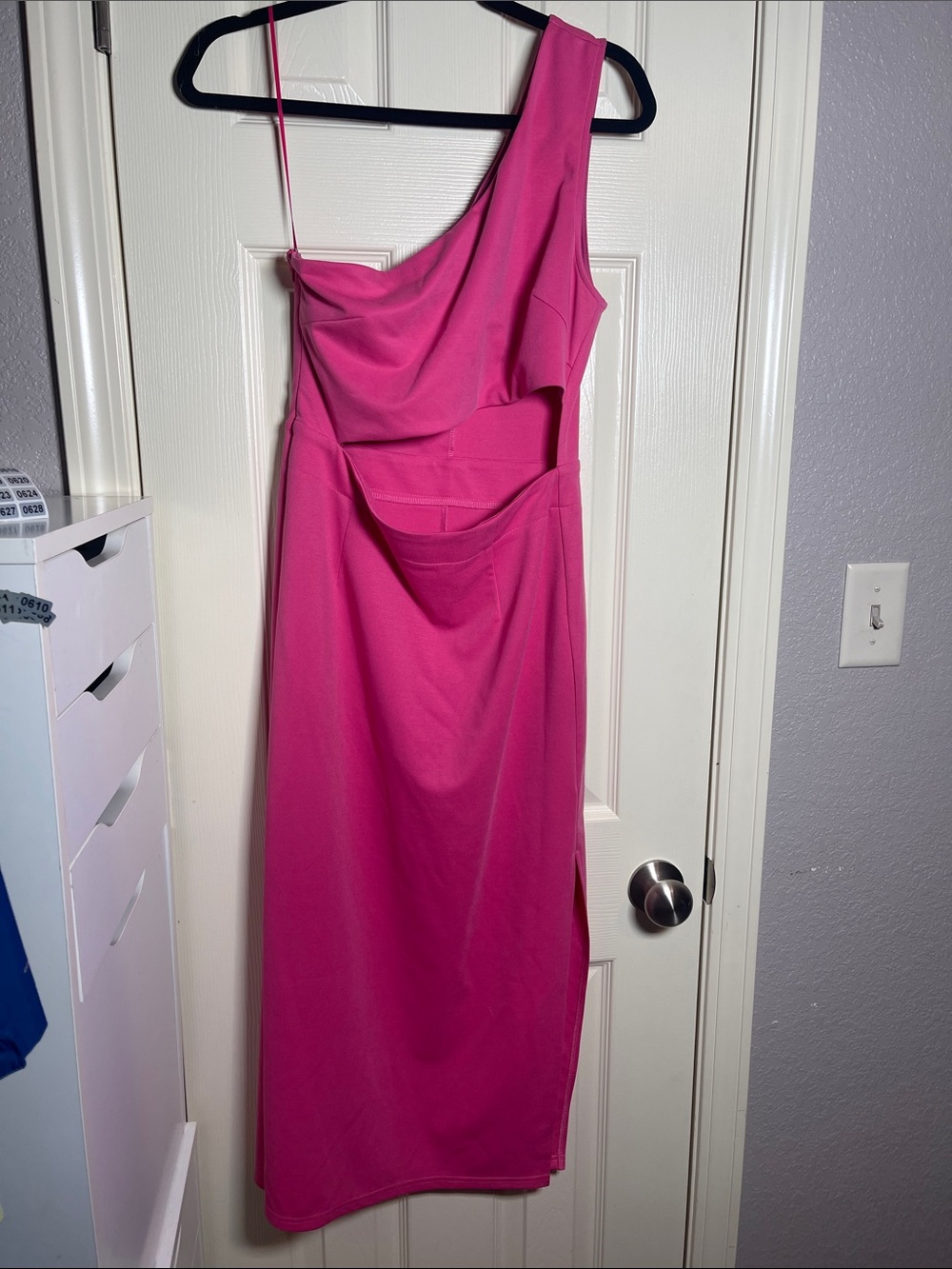 Sugarlips Hot Pink One-Shoulder Cutout Midi Dress